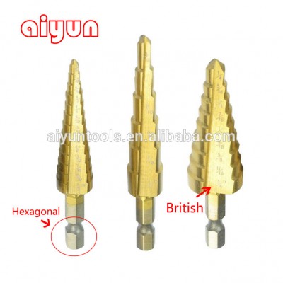 3pcs/set HSS Step Drill Bit Set British core drill bit Titanium Coated cone hole cutter hexagonal